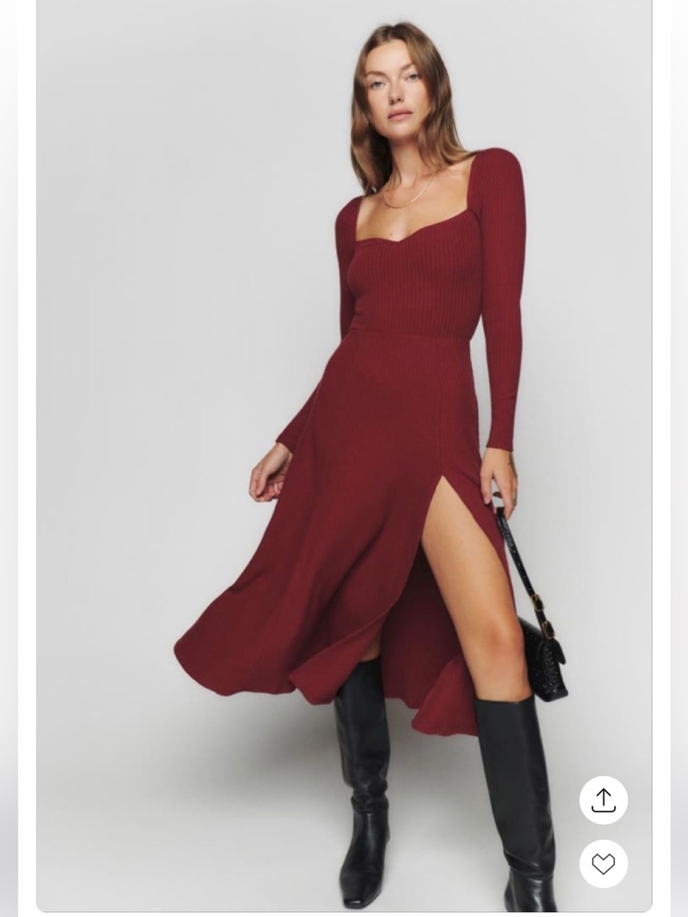 Reformation Women’s M Chianti LS Ribbed Sweetheart Split Knit Midi Dress NWT